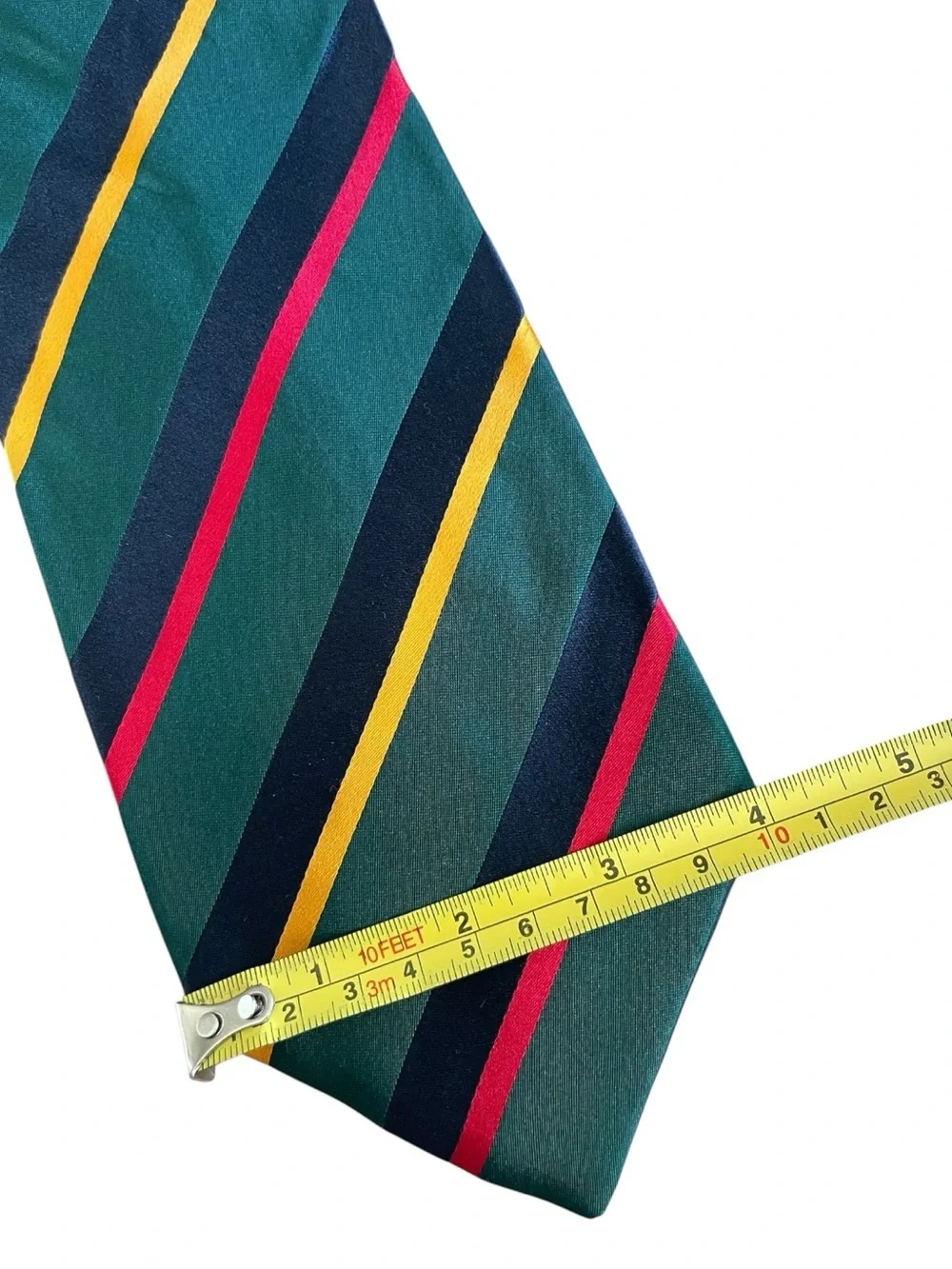 Banana Republic Italy Silk Tie Green Navy Burgundy Gold Stripe Wide 4” Old Money